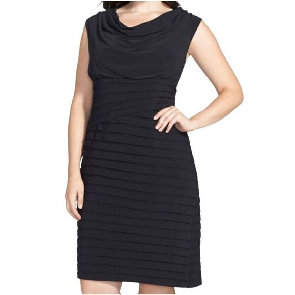Adrianna Papell black cowl neck shutter pleat dress size 6 - Picture 1 of 16